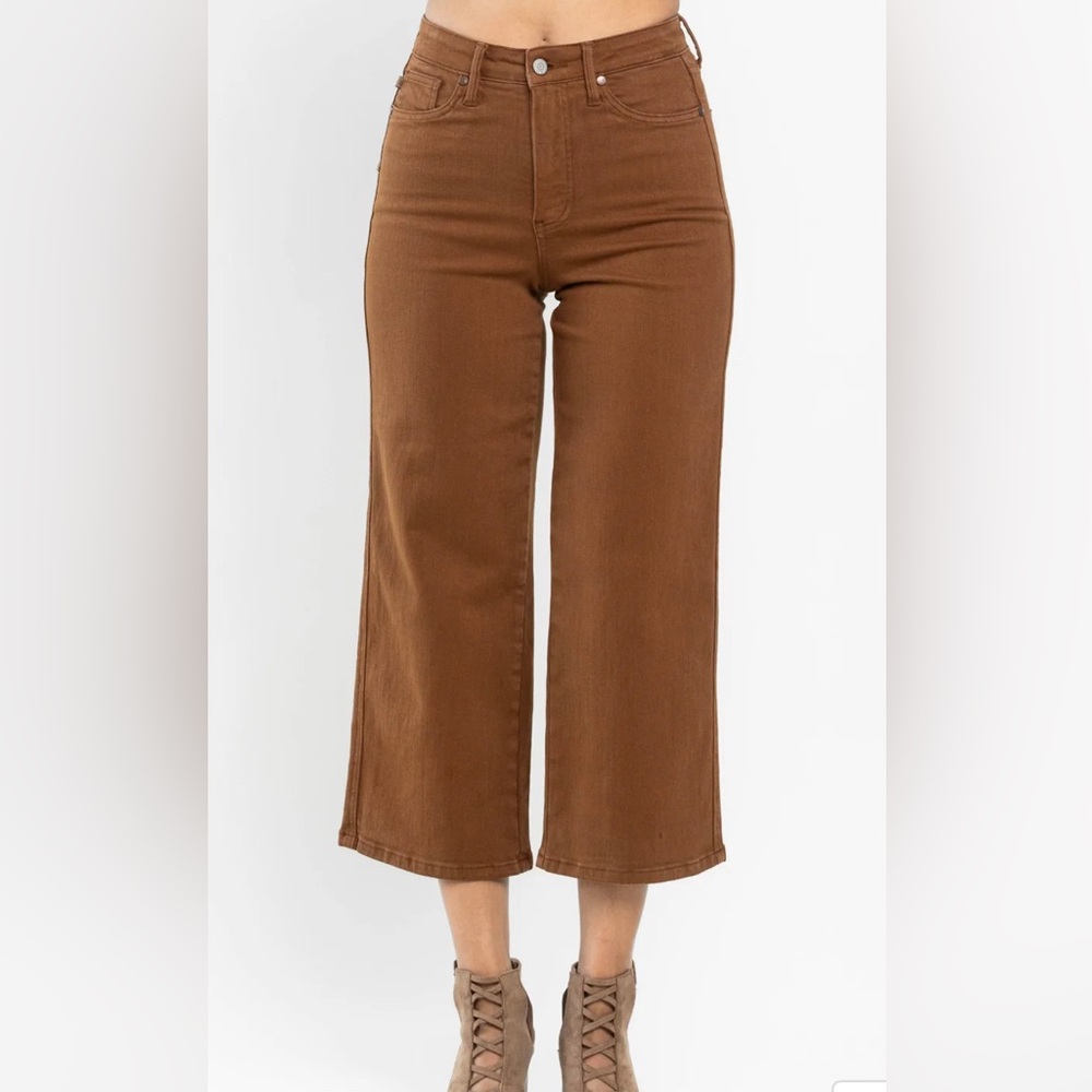 Judy Blue Wide Leg Crop Jeans - Brown - Size 7/28